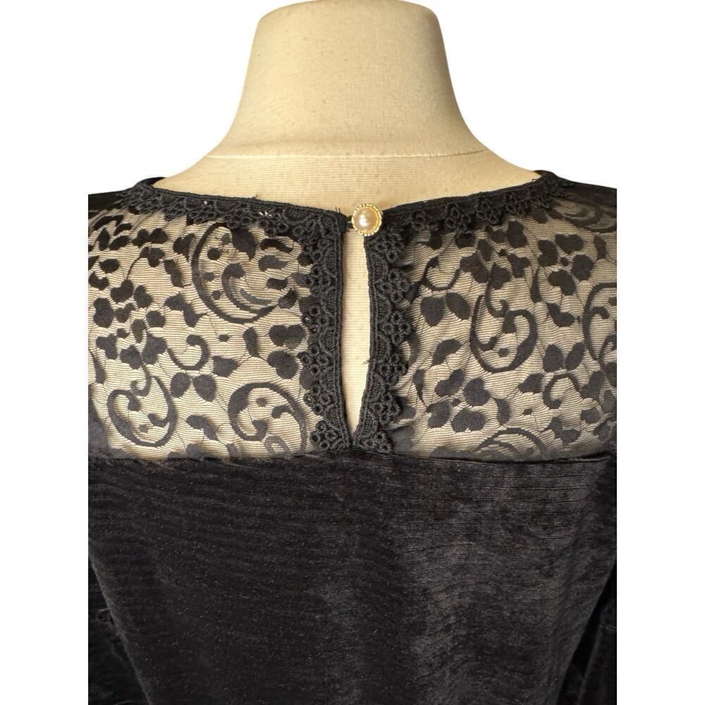 POL NEW Black Velvet Lace Victorian Style Top Small Ruffles Cosplay Whimsy Goth - Picture 6 of 9